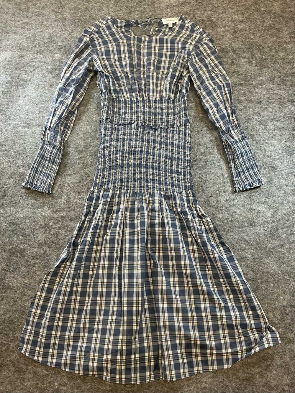 Something Navy Plaid Smocked Midi Dress Size XL